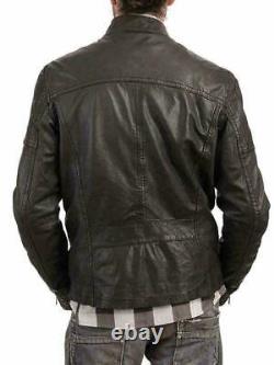 Motorcycle Genuine Biker Men Lambskin Leather Classic Festive Black Jacket