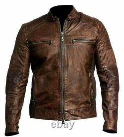 Motorcycle Genuine Brown Biker Festive Men Leather Stylish Jacket Lambskin