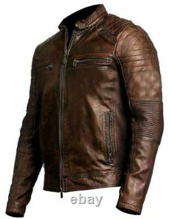 Motorcycle Genuine Brown Biker Festive Men Leather Stylish Jacket Lambskin