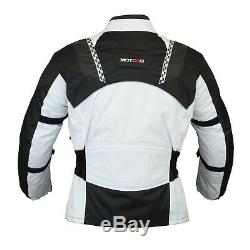 Motorcycle Motorbike CE Approved Armoured waterproof CorduraTextile Jacket WHITE