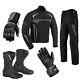 Motorcycle Riding Suits Mens Leather Jacket Bike Boots Motorbike Gloves Grey