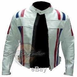 NEW CUSTOM 7288 Motorbike Motorcycle Biker Racing Real WHITE Leather Jacket Coat
