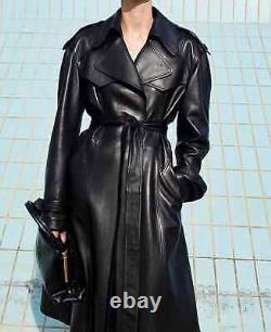 NEW Designer Women's Genuine Lambskin Leather Long Trench Coat Stylish Long Coat