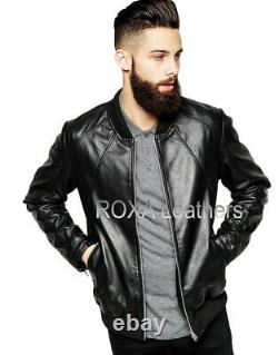 NEW Fashion Men's Genuine Lambskin 100% Real Leather Jacket Black Club Soft Coat