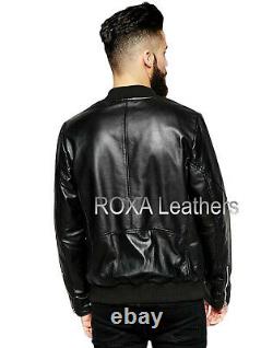 NEW Fashion Men's Genuine Lambskin 100% Real Leather Jacket Black Club Soft Coat