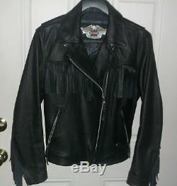 NEW Harley Davidson Women's Black Leather Jacket Fringed Motorcycle Size M