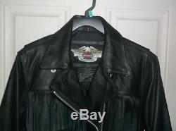 NEW Harley Davidson Women's Black Leather Jacket Fringed Motorcycle Size M