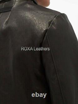 NEW Men Genuine Lambskin Real Leather Jacket Biker Black Stylish Collar Zip Coat