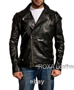 NEW Men Genuine Lambskin Real Leather Jacket Black Shining Fashionable Zip Coat