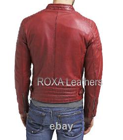 NEW Men Genuine Lambskin Real Leather Jacket Red Handmade Biker Fashionable Coat