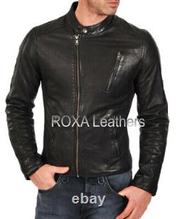 NEW Men's Genuine Lambskin Real Leather Jacket Black Fashionable Slim Biker Coat