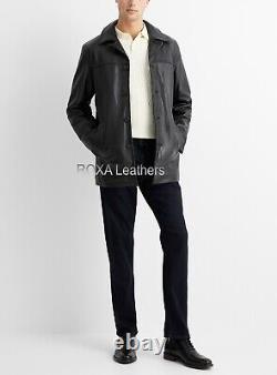 NEW Men's Soft Genuine Lambskin Real Leather Shirt Jacket Black Fashionable Coat