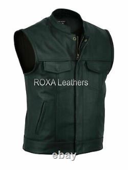 NEW Model Men's Genuine Lambskin Real Leather Waist Jacket Dark Green Vest Coat