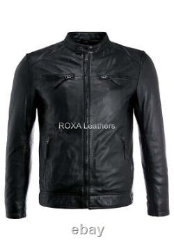 NEW Modern Men Soft Genuine Lambskin Real Leather Jacket Black Biker Outfit Coat