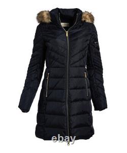 NWT Michael Kors Winter Jacket Down Faux Fur Removable Hooded Coat Navy Size XXL