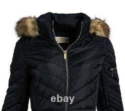 NWT Michael Kors Winter Jacket Down Faux Fur Removable Hooded Coat Navy Size XXL
