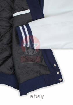 Navy Blue Wool White Leather Varsity Baseball Letterman Jacket