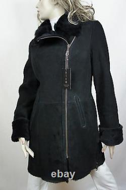 New 100% Real Genuine Shearling Suede Leather Black Coat Jacket Fur Warm, Xs-6xl