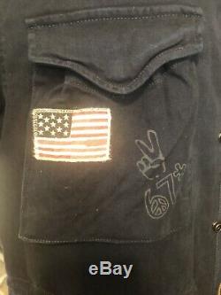 New $500 Polo Ralph Lauren Hippy War Peace Army Jacket Hoodie Blue XXL 2X