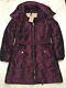New $995.00 Burberry Quilted Puffer Down Coat Jacket Burgundy Nwt Size S