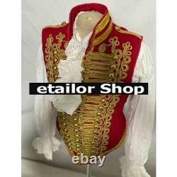New Army Ceremonial Military Red wool Gold Braiding Hussar Men Waistcoat Jacket
