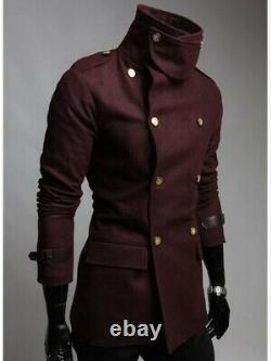 New Burgundy Wool Trench Fashion Winter Men's Casual Wool Jacket Fast Shipping