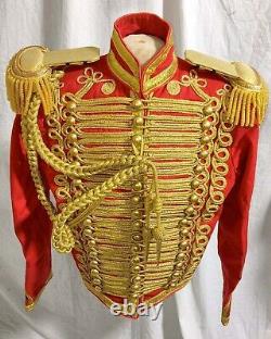 New General Hussar Men Red Jacket gold cord braids, front back, sleeves Fast Ship