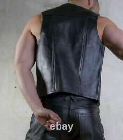 New Genuine Leather Sale CUTAWAY WAISTCOAT Open Front for fetish Gay