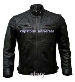 New Genuine Slim fit Party Motorcycle Lambskin Leather Men Biker Black Jacket