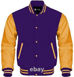 New Gold Sleeves Letterman Varsity Jacket Genuine Cow Leather and Original Wool