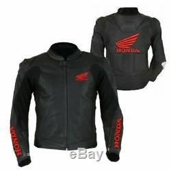 New Honda Black Motorbike Cowhide Leather Motorcycle Leather Armour Jacket