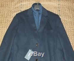 New Hugo Boss mens blue cashmere wool suit long trench coat jacket 46R 56 XXL
