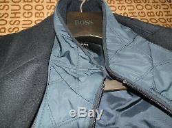 New Hugo Boss mens blue cashmere wool suit long trench coat jacket 46R 56 XXL