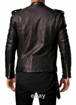 New Leather Jacket for Men Genuine Lambskin Biker Motorcycle Leather Jacket