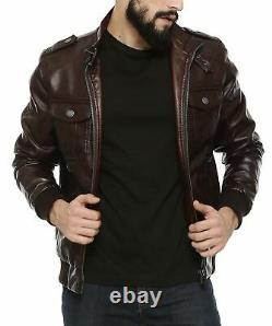 New Leather Jacket for Men Genuine Lambskin Zipper Leather Jacket