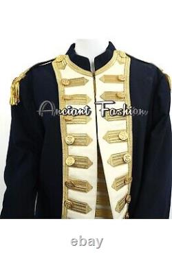 New Men 19thc Style Navy Blue wool Miltary Custom Made Jacket & chap Fast ship