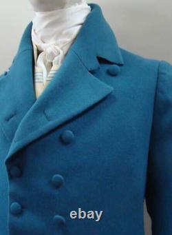 New Men Double Breasted Regency Blue Wool Custom Made Tailcoat Jacket Fast Ship
