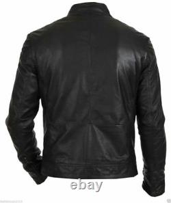 New Men Genuine Lambskin Leather Jacket Black Slim fit Biker Motorcycle Jacket