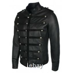 New Men Military Style Black Leather Jacket Worldwide Expedited Shipping