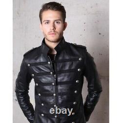 New Men Military Style Black Leather Jacket Worldwide Expedited Shipping