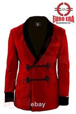 New Men Royal Look Party Wear Dinner Party Red Velvet Tuxedo Smoking Jacket Coat