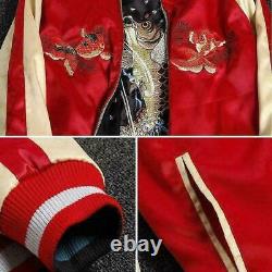 New Men Satin Embroidery Flight Jacket Japanese Style Coat Hot Red&Blue Jacket