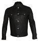 New Men's Black Sheepskin Leather Trucker Shirt Biker Button Jacket Jeans Style