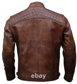 New Men's Blue Leather Jacket Soft Lambskin Motorcycle Racer Zipper Short