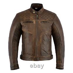 New Men's Genuine Cowhide Leather Jacket BROWN Motorcycle Jackets Biker Coat