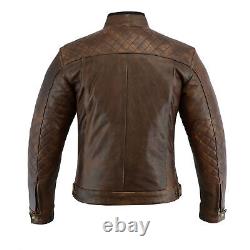 New Men's Genuine Cowhide Leather Jacket BROWN Motorcycle Jackets Biker Coat