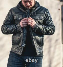New Men's Genuine Cowhide Leather Jacket Black Biker Motorcycle jacket