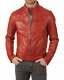 New Men's Genuine Lambskin Leather Jacket Red Slim Fit Biker Jacket Bj004