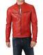 New Men's Genuine Lambskin Leather Jacket Red Slim Fit Biker Jacket Bj005