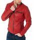 New Men's Genuine Lambskin Leather Jacket Red Slim Fit Biker Jacket Bj014